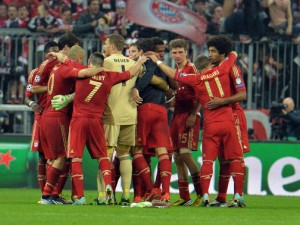 Bayern Munich celebrate their Champions League victory over Barcelona in the semi-final secong leg